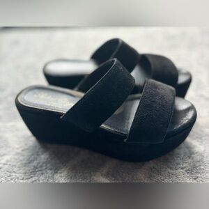 Robert Clergerie Frazzia Wedge Platform Double strap sandals Suede Black slides